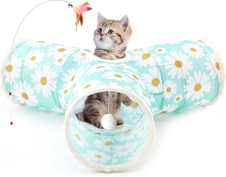 Pet Cat Tunnel Tube Cat Toys 3 Way Collapsible, Tunnels for Indoor Cats，Kitty Bored Peek Hole Toy Ball Cat, Puppy, Kitty, Kitten, Rabbit