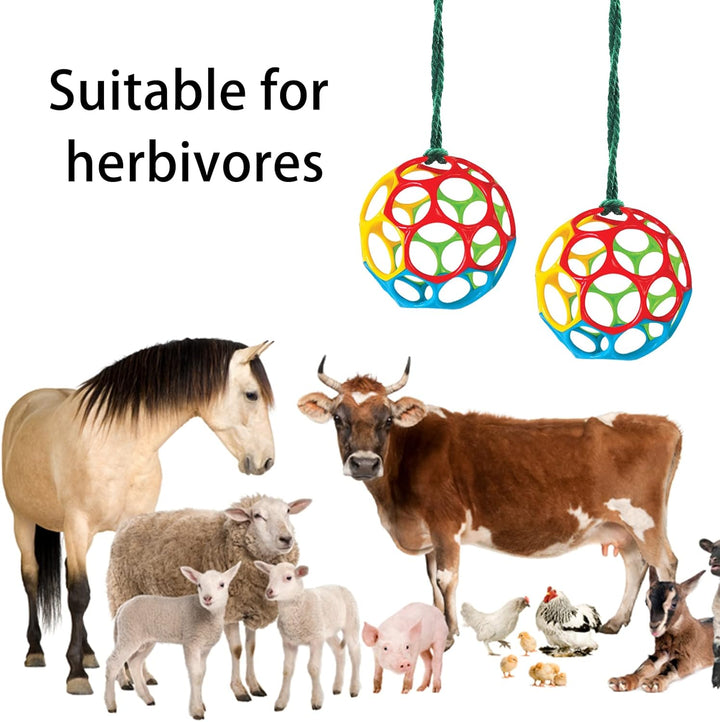 2 Pack Horse Treat Ball Hay Feeder Toy, Goat Feeder Ball Hanging Feeding Toy for Horse Goat Sheep Relieve Stress (Colorful)