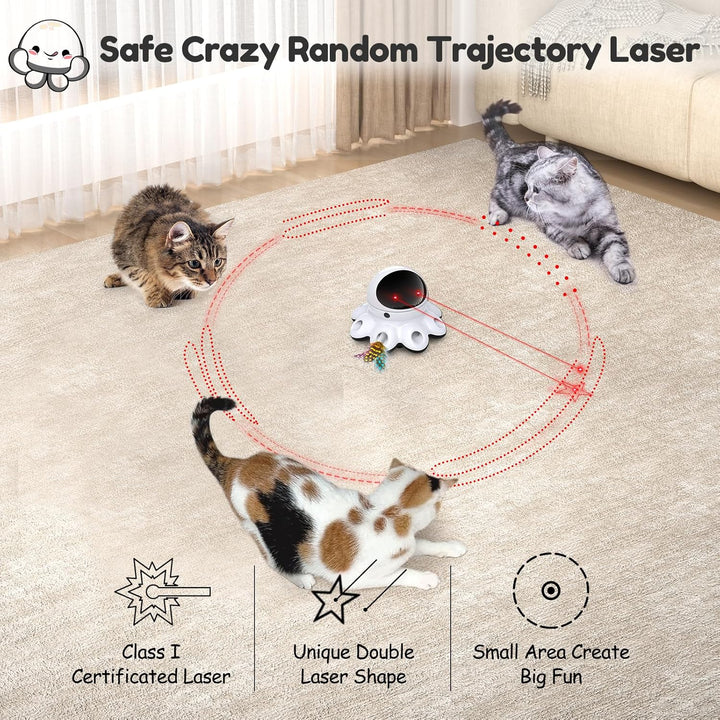 Cat Laser Toy, 2-In-1 Interactive Automatic Motion Activated Moving 8 Holes Whack a Mole Feather, USB Rechargeable Electronic Smart Sensor Kitten Toys for Indoor Exercise