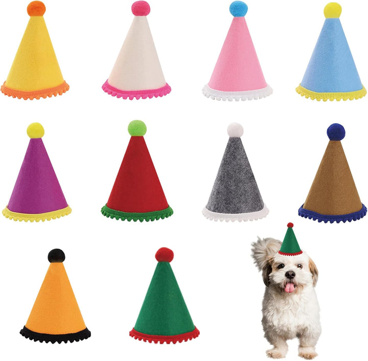 Dog Birthday Hat Set for Small Medium Dogs Cat Puppies, Mini Party Hat with Adjustable Headbands, Cute Pet Hat with Pompons for Birthday Christmas Party Decoration Accessories (Small 3 Inch 10Pcs)