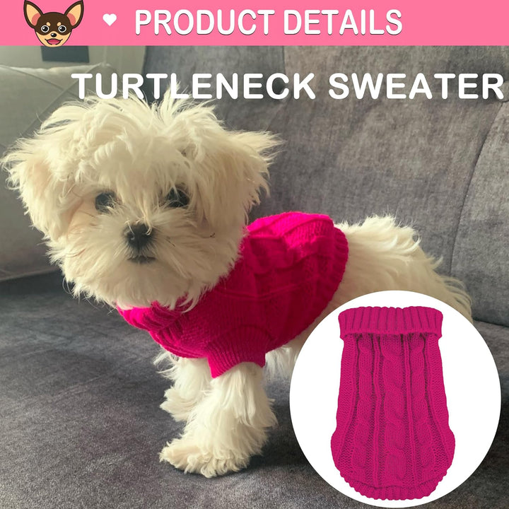XXS Dog Sweater, 2 Pieces Turtleneck Knitted Chihuahua Sweater Yorkie Teacup Dog Clothes Small Dogs Girl Winter Warm Sweaters Pet Cat Sweater Cold Weather Puppy Clothes Xx-Small