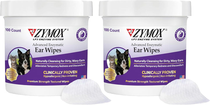 Advanced Enzymatic Ear Wipes for Dogs and Cats - for Dirty, Waxy, Smelly Ears - Premium Strength Ear Cleaner Wipes - Non-Irritating - Hypoallergenic - 100 Ct