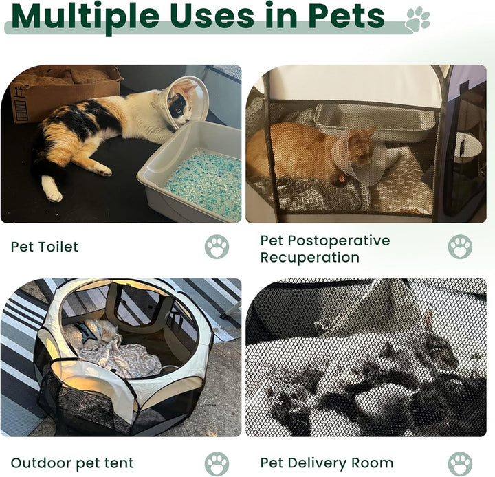 Pet Puppy Dog Playpen, Small Dog Tent Crates Cage Indoor/Outdoor, Portable Playpen for Cat, Foldable Pop up Dog Kennel Playpen with Carring Case, Removable Zipper Top, Grey