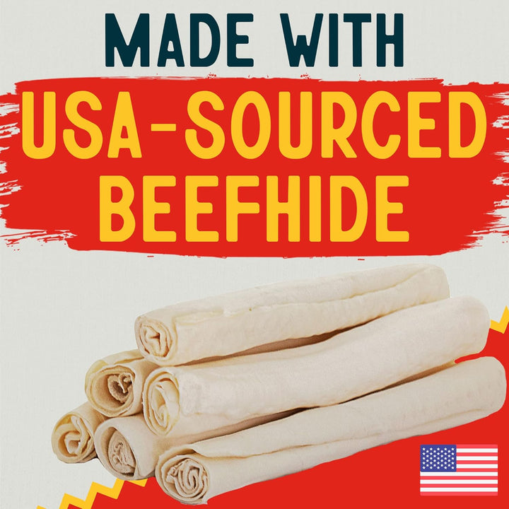 10-11" Rawhide Bones for Large Dogs, Durable USA Beefhide Dog Rawhide Chews, Retriever Rolls 20 Pack (5 Lbs)