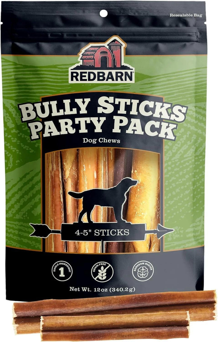All Natural 5-8" Bully Sticks for Small & Large Dogs - Healthy Long Lasting Chews Variety Party Pack - 100% Beef Single Ingredient Low Odor Rawhide Free Dental Treats - 8 Oz Bag