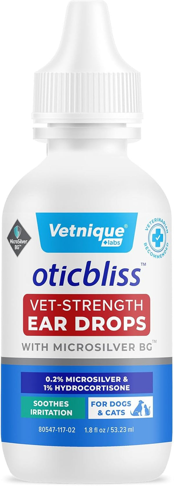 Oticbliss Cat & Dog Ear Infection Treatment Drops - with 1% Hydrocortisone & Microsilver BG for Dog Ear Infections - Vet Recommended Cat & Dog Ear Cleaner for Itchy Ear Relief