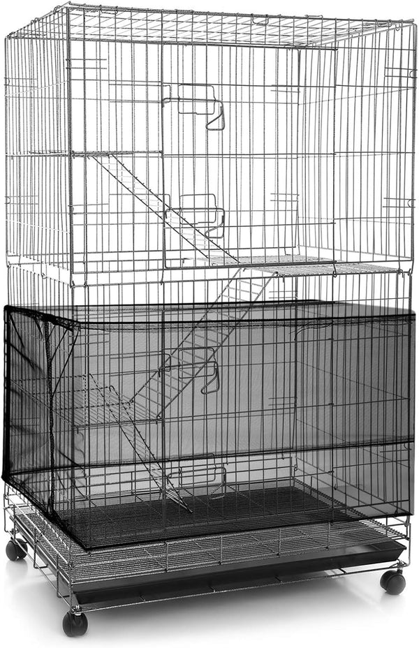 Large Bird Cage Seed Catcher,Bird Cage Cover Net Skirt Guard,Adjustable Soft Airy Mesh Net for Parrot Parakeet Macaw(118 X 15 Inch/ 300 X 37 Cm,Black)