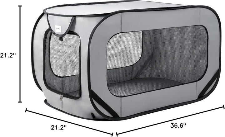 36In Portable Large Dog Bed - Pop up Dog Kennel, Indoor Outdoor Crate for Pets, Portable Car Seat Kennel, Cat Bed Collection, Grey