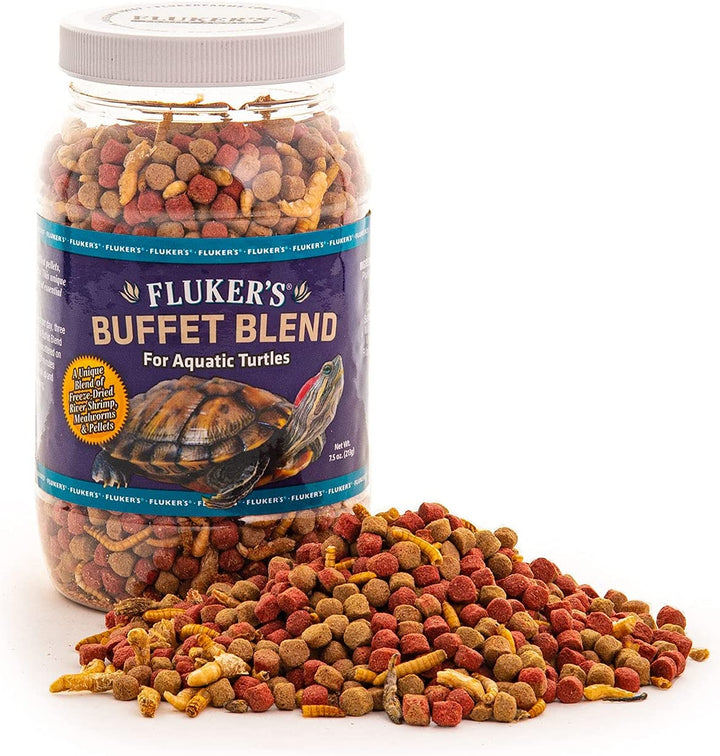 Buffet Blend Aquatic Formula, Turtle Food with Freeze, Dried Shrimp, Mealworms, and Vitamin Enriched Pellets, 7.5 Oz