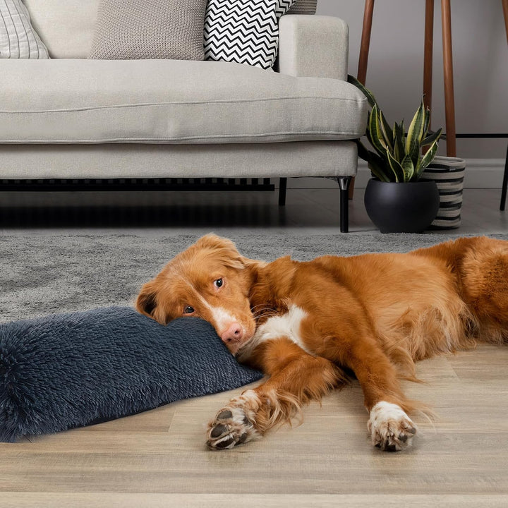 25" Dog Pillow for Large & Medium Dogs, Soft Faux Fur Calming Pet Pillow for Anxiety Relief, Machine Washable, Plush Pet Toy (Dark Grey, 25"X8"X4")