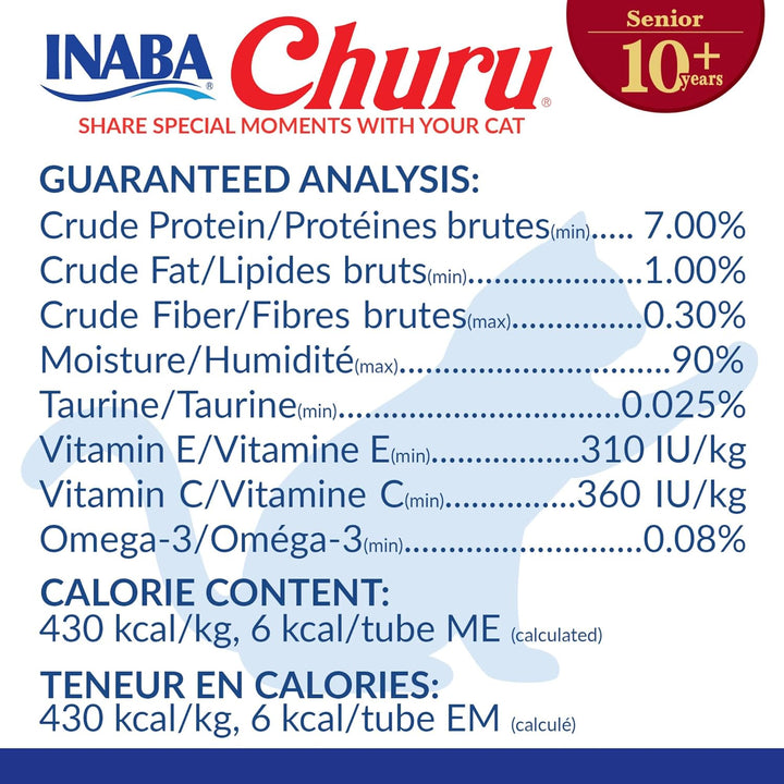 Churu for Senior 10+, Creamy Lickable Cat Treats with Taurine, Vitamin E & C, 0.5 Ounces Each, 60 Tubes, Tuna & Chicken Variety