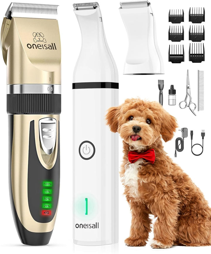 Dog Clippers and Paw Trimmer Kit 2 in 1 Low Noise Cordless Dog Clippers for Grooming Pet Hair Trimmers for Small and Large Dogs Cats Animals