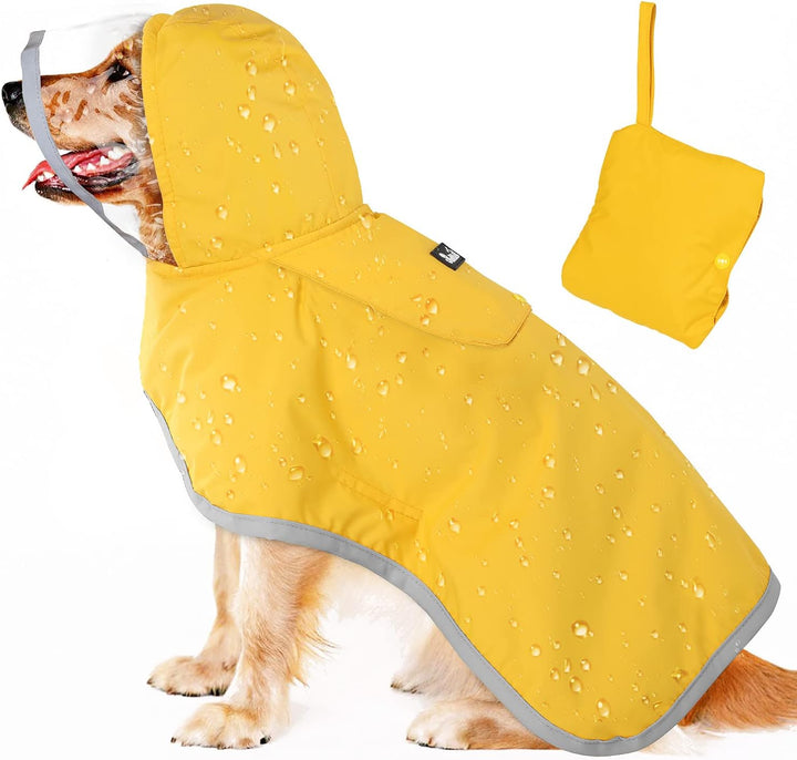 Dog Raincoat, Adjustable Dog Rain Jacket with Clear Hooded Double Layer for Large Medium Small Dogs Puppies, Waterproof Rain Coat Poncho with Reflective Storage Pocket & Rim (Yellow,M)