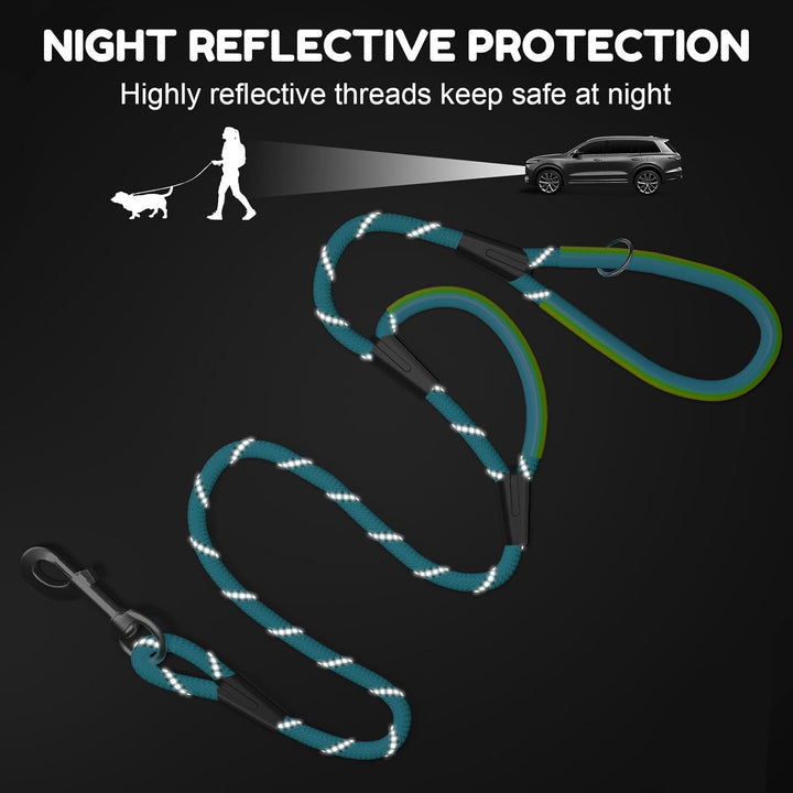 Heavy Duty Dog Leash 2 Handles 4/5/6Ft-Blue  Dog Leashes for Medium Large Dogs That Pull 1/2 Inch 1000Lb Strength Thick Rope Leash PVC Waterproof-Handles Metal Hook Nighttime Safety