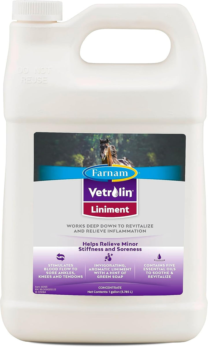 Vetrolin Horse Liniment for Muscle Soreness, Stiffness and Inflammation Relief on Horses, Helps Reduce Swelling, Aids in Pain Relief, 32 Oz.