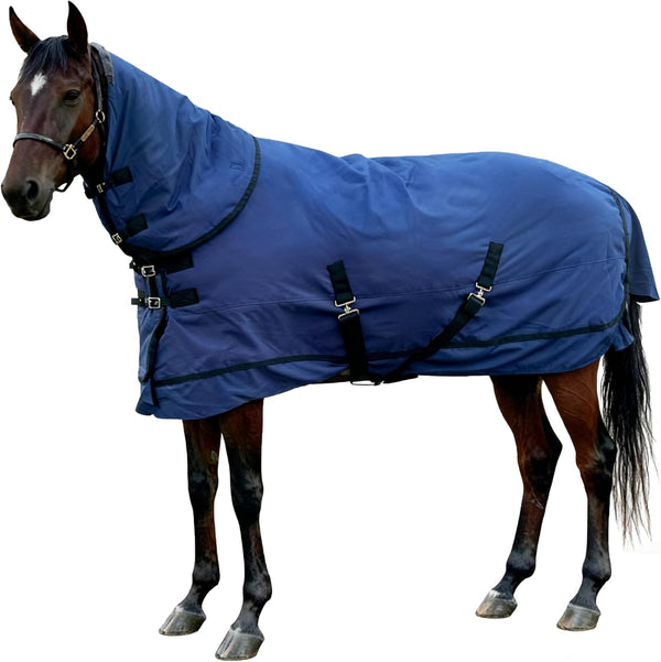 Horse Blankets Winter for Real Horses, 1200D Waterproof Poly Rain Sheets with Neck Cover Belly Wrap Tail Wrap Turnout Blanket, Horses Stuff Care Medium Large Weight Heavy Outdoor Clothes Blue 75 Inch