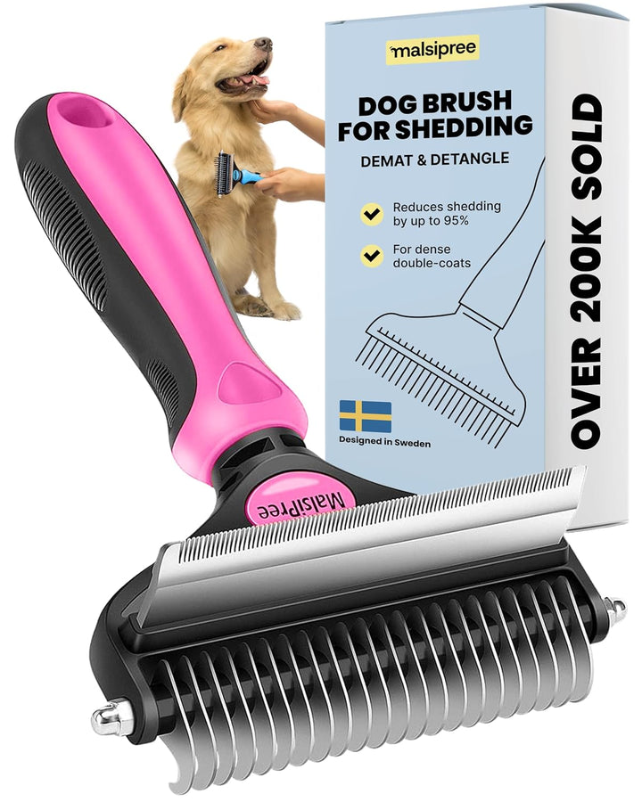 Dog Brush for Shedding - Large, Blue, 2-In-1 - Deshedding Dog Grooming Brush & Undercoat Rake with Dematting Comb for Medium to Large Double Coated