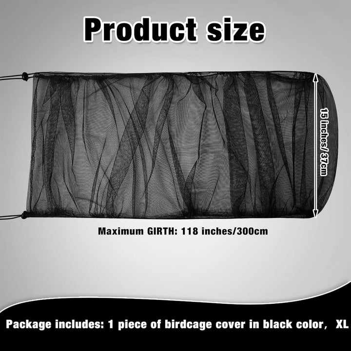 Large Bird Cage Seed Catcher,Bird Cage Cover Net Skirt Guard,Adjustable Soft Airy Mesh Net for Parrot Parakeet Macaw(118 X 15 Inch/ 300 X 37 Cm,Black)