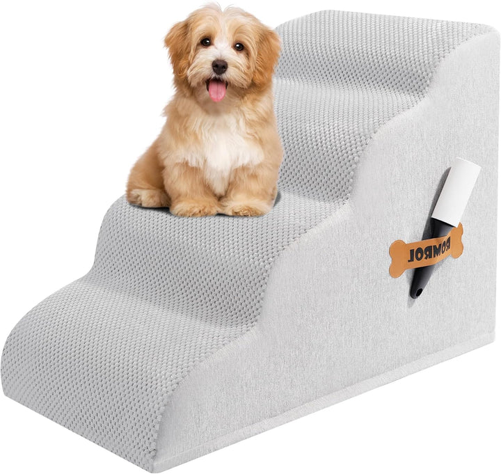 Dog Stairs Ramp for Beds Couches, 15.7” H 33D Extra Wide Pet Steps with Durable Non-Slip Waterproof Fabric Cover, Dog Slope Stairs for Small Dogs and Cats or Pets Friendly, 3-Tiers, Grey