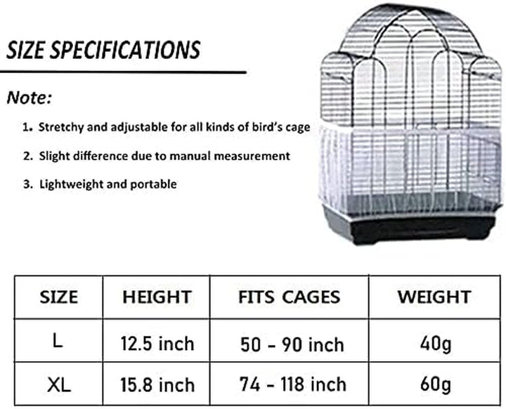 Universal Bird Cage Seed Catcher,Seed Catcher Guard Net Cover,Parrot Nylon Mesh Net Cover,Soft Airy Cage Net Stretchy Skirt for round Square Cage