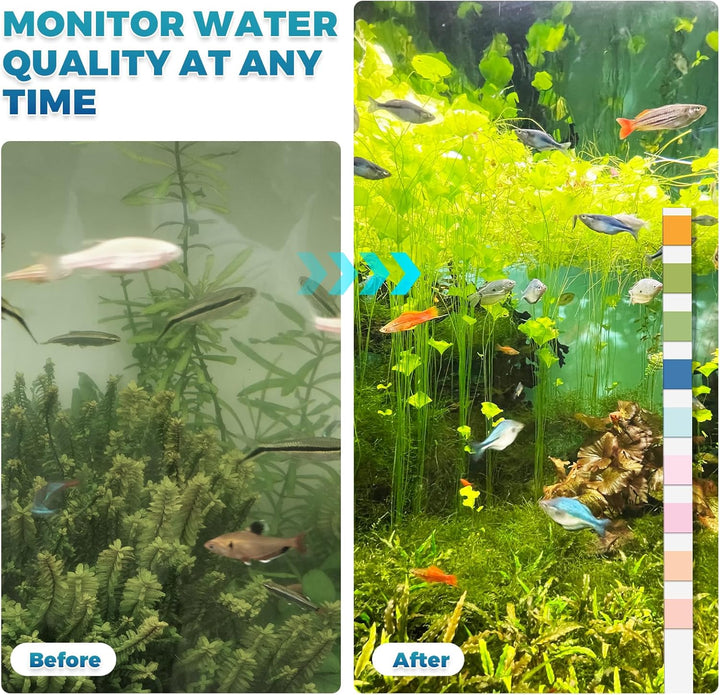 Aquarium Test Strips: 200CT 9 in 1 Quick & Accurate Fish Tank Water Testing Kit for Freshwater Pond Testing Nitrate Nitrite Hardness Free Chlorine Ph Carbonate Total Alkalinity Copper Iron