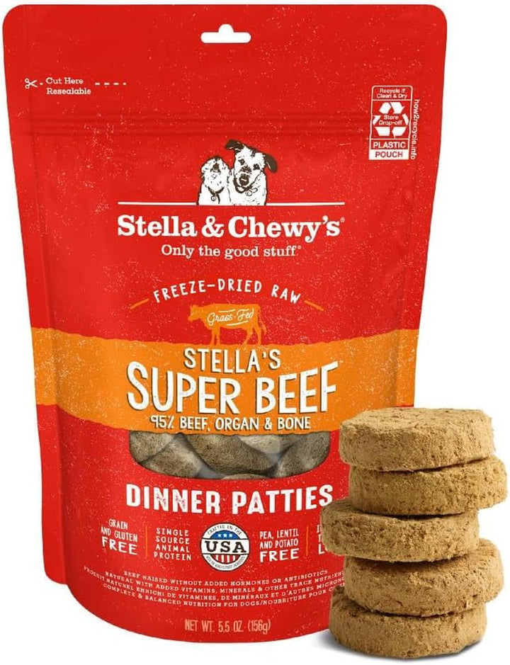 Freeze-Dried Raw Dinner Patties - Beef Recipe - High Protein Grain-Free Puppy & Dog Food - Perfect for Picky Eaters - 25 Oz