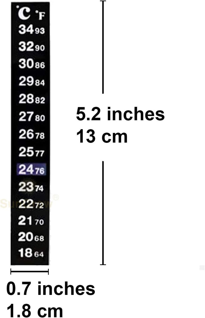 Betta Fish Tank Thermometer Stick On, Aquarium Temperature Sticker Strip, 5.2 X 0.7 Inches, Green & Blue Temperature Indicator, Amphibian and Reptile Thermometer Sticker, Black, 1 Pc