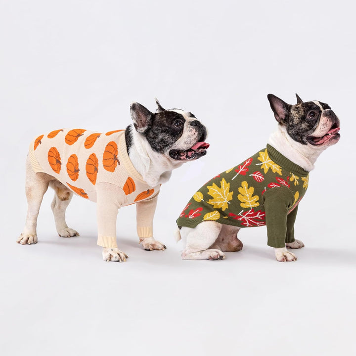 Pumpkin Dog Sweater, Thanksgiving Outfit for Small Dogs Boy Girl, Pet Outfit, Orange, Beige, Medium