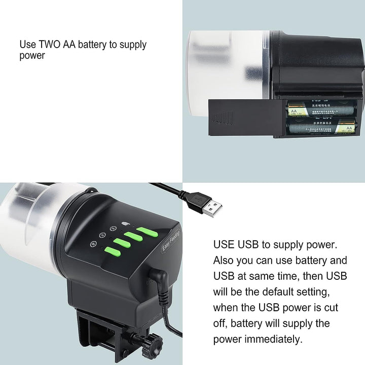 Automatic Fish Feeder Food Dispenser Vacation Fish Feeder Powered by Battery and USB for Aquarium and Turtle Tank