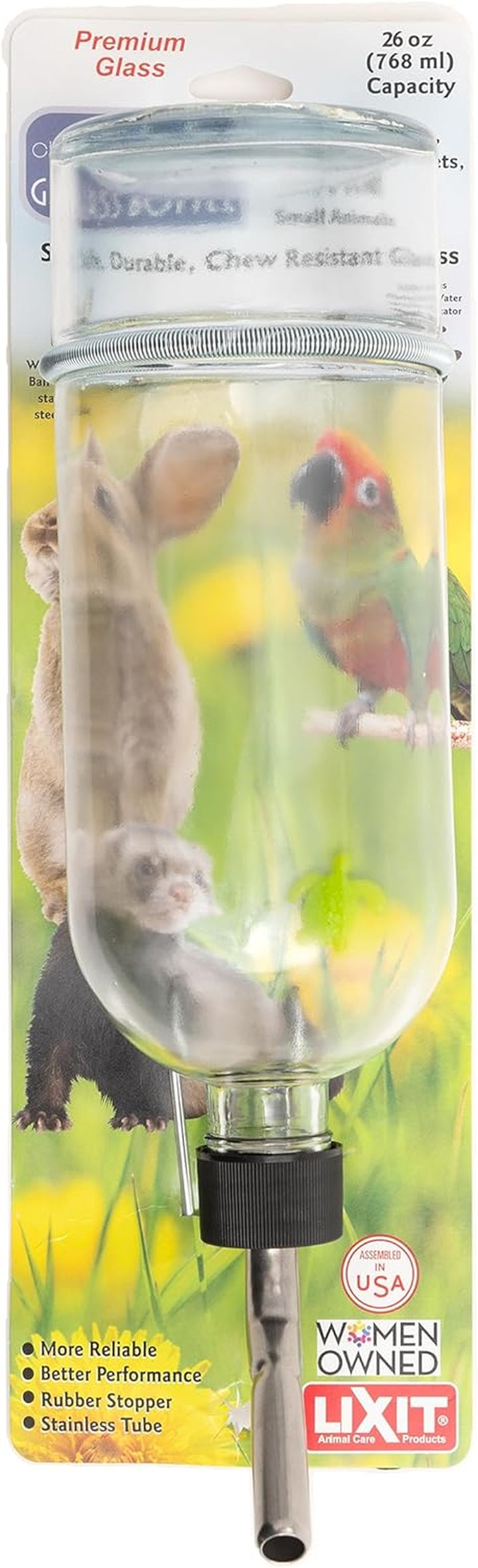 Chew Proof Flat Sided Water Bottles for Rabbits, Ferrets, Rats, Birds, Hamsters, Guinea Pigs, Chinchillas Gerbils and Other Small Animals (12Oz)