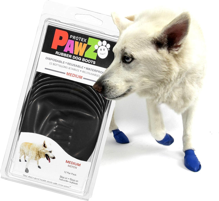 Pawz Rubber Dog Boots for Paws up to 2", 12 Pack - All-Weather Booties for Hot Pavement, Snow, Mud, and Rain - Waterproof, anti Slip Dog Socks - X-Small, Black