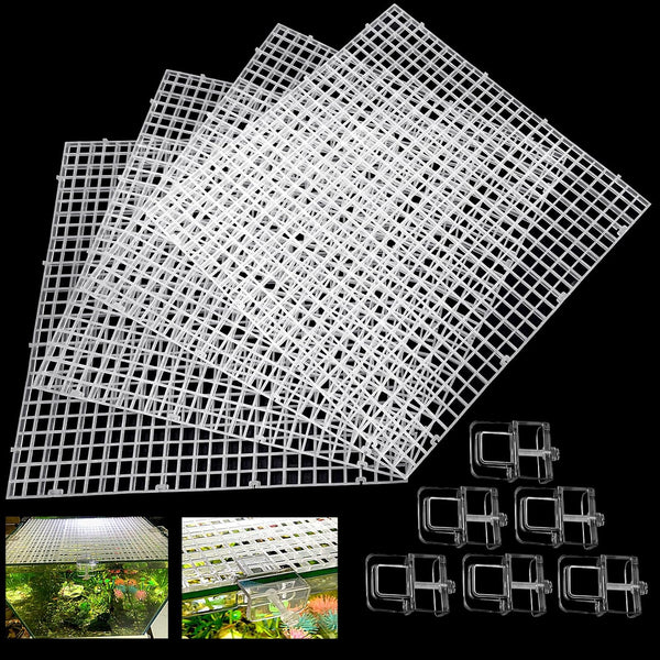 4 Aquarium Lid Hood Fish Tank Top Cover Terrarium Lid Plastic Grid Panel Egg Crate Grate 6 Aquarium Glass Cover Board Clip