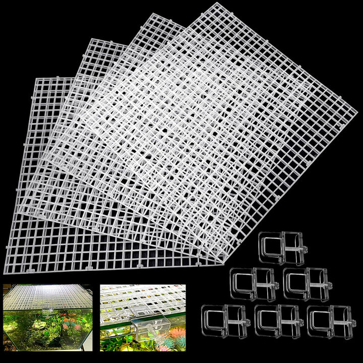 4 Aquarium Lid Hood Fish Tank Top Cover Terrarium Lid Plastic Grid Panel Egg Crate Grate 6 Aquarium Glass Cover Board Clip