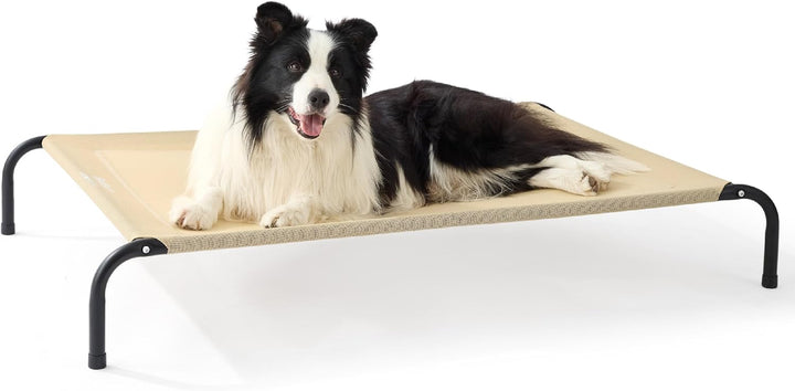 Outdoor Elevated Dog Bed Large Sized Dog, Portable Indoor & Outdoor Cooling Raised Cot Pet Hammock Bed with Skid-Resistant Feet, Frame with Breathable Mesh, Grey, 49 Inches