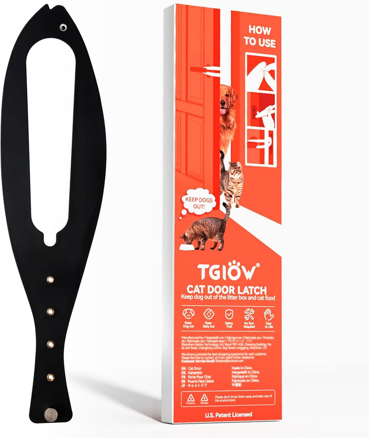 Cat Door Latch, 2 Pcs Cat Door Stopper Pet Door Latch to Keep Dog Out of Litter Box and Food, Door Prop for Cat with 5 Adjustable Size Strap 2.5-6" Wide, No Measuring, Easy to Install, White