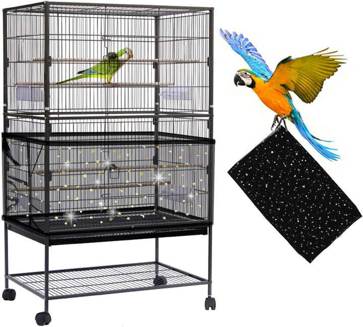 Large Bird Cage Cover, Bird Cage Seed Catcher, Adjustable Soft Airy Nylon Mesh Net, Birdcage Cover Skirt Seed Guard for Parrot Parakeet Macaw African round Square Cages (Black)