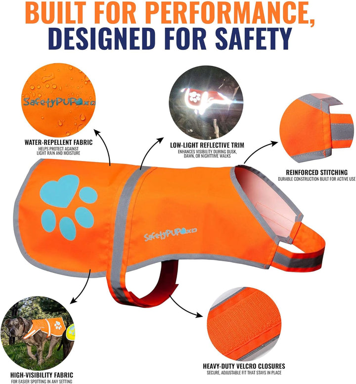 Reflective Dog Vest. Hi-Visibility, Fluorescent Blaze Orange Dog Vest Helps Protect Your Best Friend. Safeguard Your PUP from Motorists & Hunting Accidents, on or off Leash (Medium)