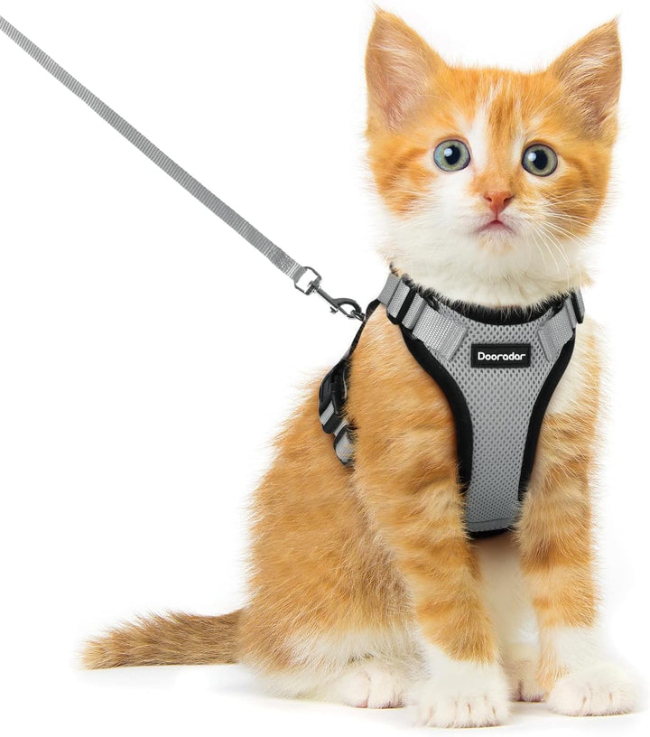 Cat Harness and Leash Set, Escape Proof Safe Adjustable Kitten Vest Harnesses for Walking, Easy Control Soft Breathable Mesh Jacket with Reflective Strips for Cats, Pink, XS