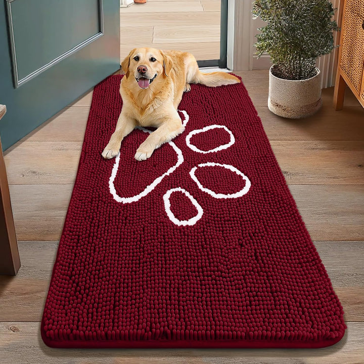 Dog Door Mat for Muddy Paws, Absorbent Dirt Trapper Non Slip Quick Dry Washable Chenille Mat for Mud Dogs, Entry Rug for Indoor and Outdoor (30X20 Inches, Grey)