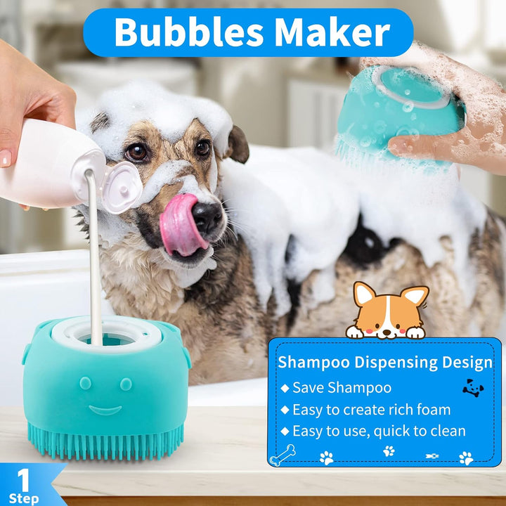 6PCS Dog Bath Brush & Dog Toothbrush | Adjustable Handle Shampoo Brush & Scrubber for Short & Long Haired Dogs & Cats | Effectively Solve Odor & Stain Removal Problems | Pet Supplies (Blue)