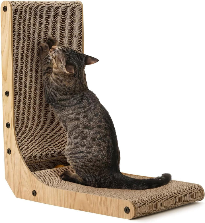 Cat Scratcher, 26.8 Inch L Shape Cat Scratch Pad Wall Mounted, Cat Scratching Cardboard with Ball Toy for Indoor Cats, Large Size