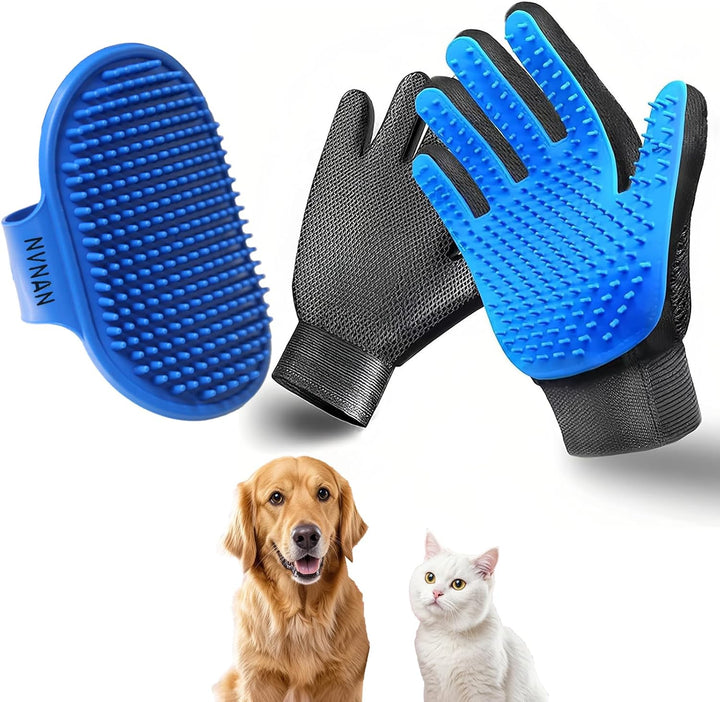 Cat & Dog Grooming Gloves for Shedding - Efficient Deshedding Pet Grooming Gloves 2-In-1 Deshedding Brush & Massage Mitt-Safe for Dogs & Cats (1 Pair Blue)