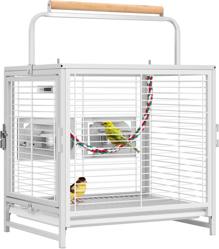 19 Inch Wrought Iron Bird Travel Carrier Cage for Parrots Conures Lovebird Cockatiel Parakeets Black