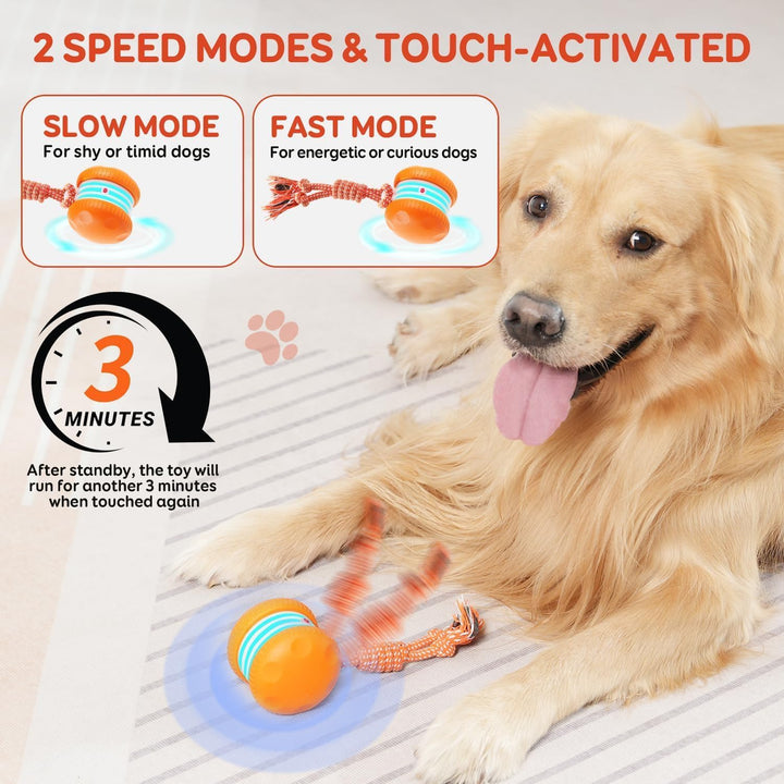 Interactive Dog Toys, Random Path Electric Automatic Moving and Rolling Dogs Toy with Rope for Small Medium Large Dogs, Motion-Activated Dog Stimulation Toy for Boredom Relief (Orange)
