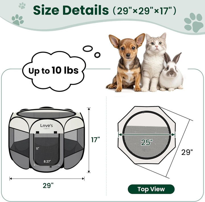 Pet Puppy Dog Playpen, Small Dog Tent Crates Cage Indoor/Outdoor, Portable Playpen for Cat, Foldable Pop up Dog Kennel Playpen with Carring Case, Removable Zipper Top, Grey