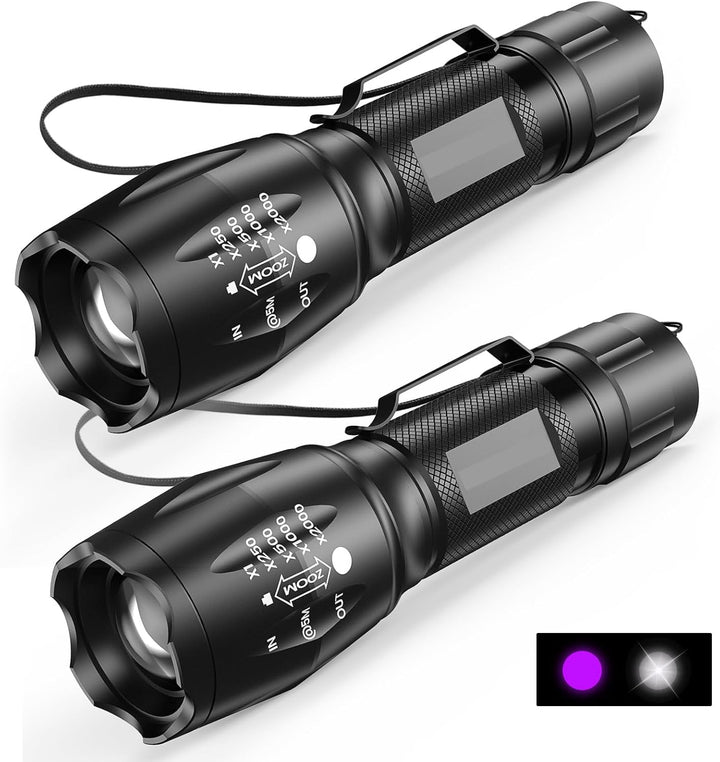 UV Flashlight, Portable Blacklight Flashlight, LED Torch with White and Ultraviolet Light Combo, Black Light Pet Urine Detector for Dog Cat Pee, ID Check, AC Leak, Bed Bug, Rocks, Resin