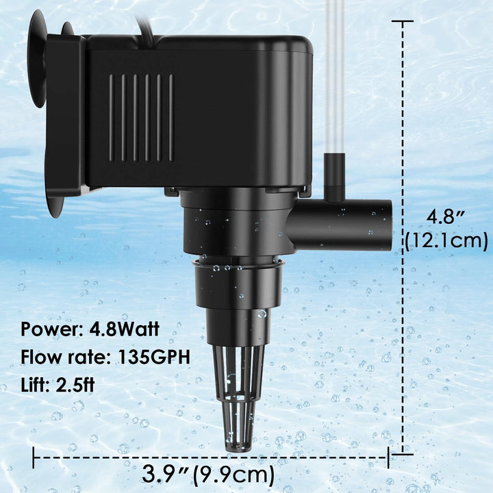 Aquarium Powerhead Pump Circulating Water Pump 135 GPH for 10-40 Gallon Aquariums with Aerating Features