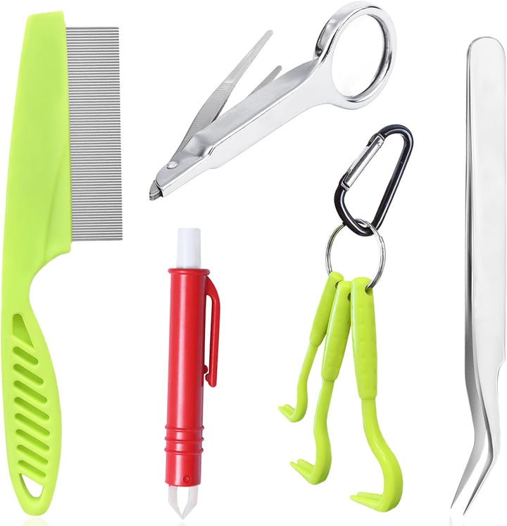 Tick Remover Tool Kit, Stainless Steel Tick Tweezers + Remover Tick Key, 4 Pack Quick & Safe Tick Twister Removal Tools for Dogs Cats Humans