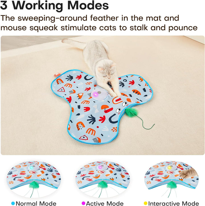 Hide and Seek Interactive Cat Toys, Moving Concealed Wand Feather, Automatic Chargeable Indoor Kitten Exercise Kicker, Mouse Squeaky, Floral Cover