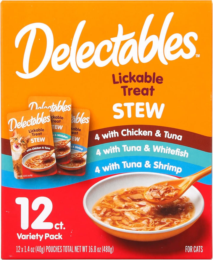 Delectables Stew Lickable Wet Cat Treats for Adult & Senior Cats, Variety Pack, 1.4 Ounce (Pack of 12)